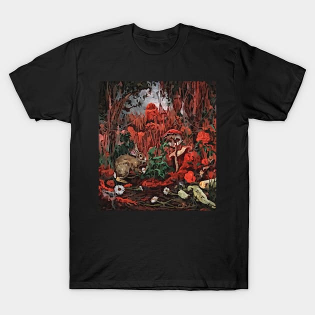 watercolor rabbit tending garden with mushroom T-Shirt by Catbrat